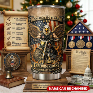 Personalized Freedom Riders Tumbler, American Eagle Biker Design, USA Patriotic Motorcycle Cup