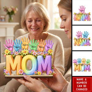 Personalized 2-Layer Wooden Plaque for Mom with Kids' Handprints and Names