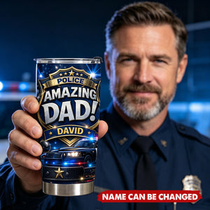 Police Amazing Dad Nutrition Facts, Stainless Steel Tumbler, Gift For Dad