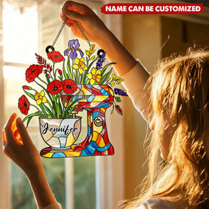 Floral Dough Mixer - Personalized Window Hanging Suncatcher Ornament, Gift For Baking Lover