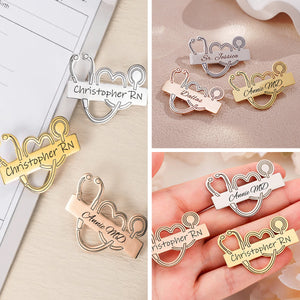 Stethoscope Nurse Themes Brooch Custom Nameplate Personalized Pin, Gift For Nurse Doctor