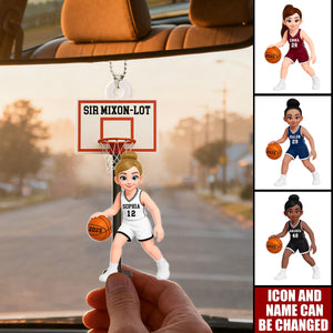 Basketball Girl Playing On Court - Personalized Acrylic Car Ornament - Gift For Girls