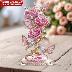 Each Rose Holds A Piece Of Your Heart - Family Personalized Custom Acrylic Plaque Custom Shape