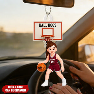 Basketball Girl Playing On Court - Personalized Acrylic Car Ornament - Gift For Girls