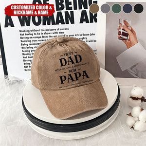 First Dad Now Grandpa With Kids' Names - Personalized Distressed Denim Cap