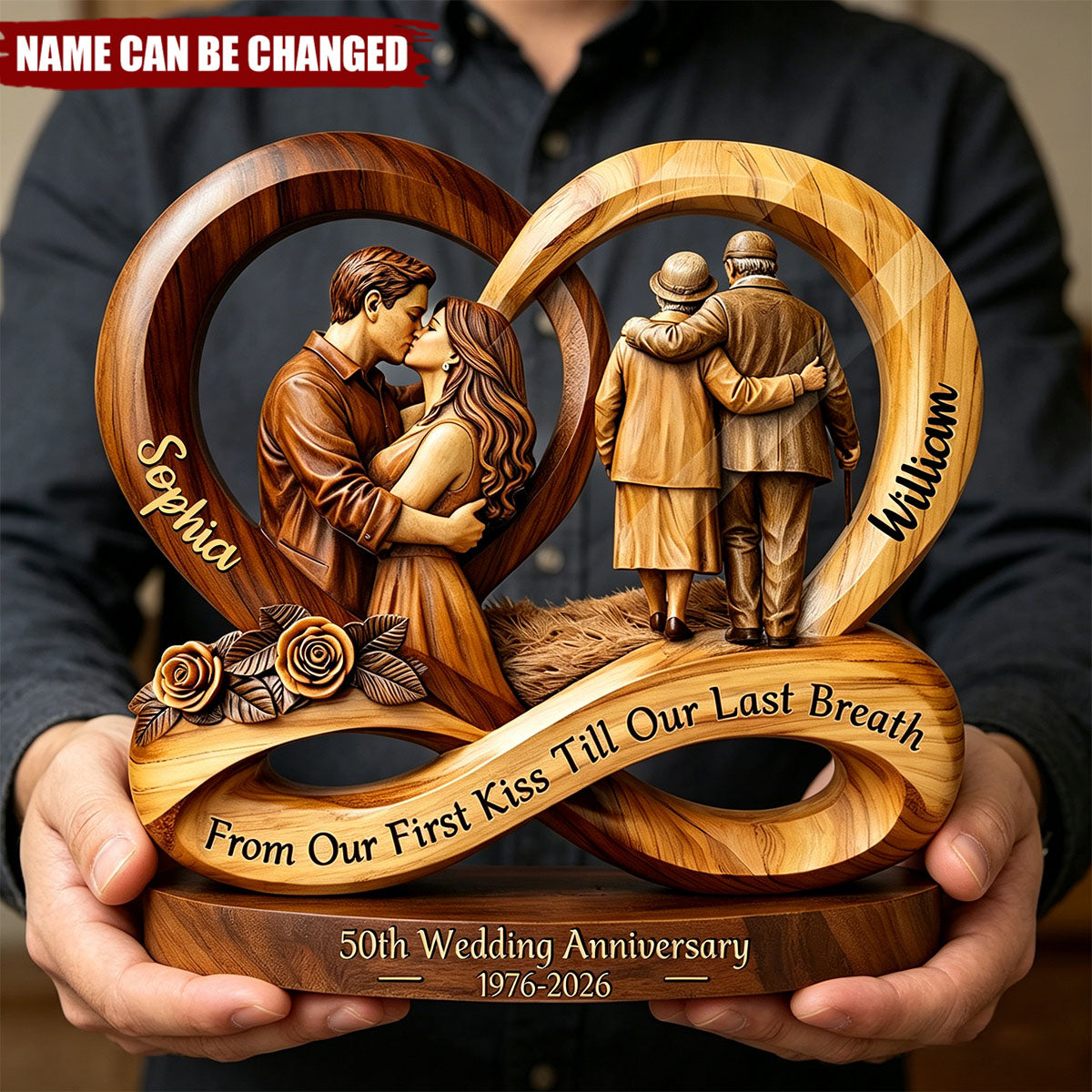 Custom Wedding Anniversary Wooden Block, 50th Golden Wedding Gift