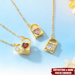 Personalized Love Lock Heart Birthstone Locket Necklace with Name - Birthday Anniversary Gift for Women