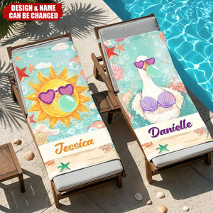 Personalized Raccoon Goose Summer Vibes Quick Dry Beach Towel - Outdoor Beach Party Essential Birthday Gift for Best Friend Mom Sister