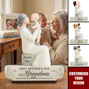 Personalized 2-Layer Wooden Plaque, Mom Holding Baby Keepsake, Unique First Mother's Day Gift