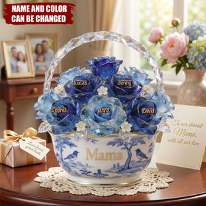 Toile De Jouy Flower Basket - Personalized Acrylic Block Plaque, Gift For Mom