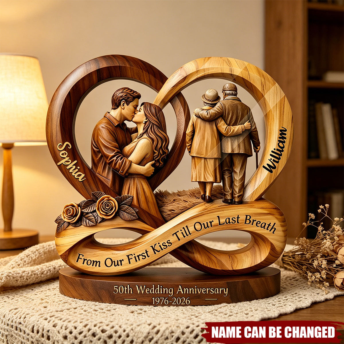Custom Wedding Anniversary Wooden Block, 50th Golden Wedding Gift