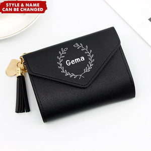 Heart Pendant Tassel Personalized Name Tri-fold Wallet