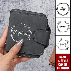 Personalized Name Trifold Credit Card Holder Zipper Pocket Wallet