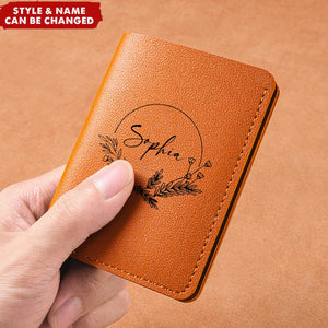 Personalized Name Small Bifold Leather Card License Holder Pocket Wallet