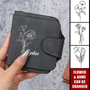 Personalized Birthday Flower Trifold Credit Card Holder Zipper Pocket Wallet