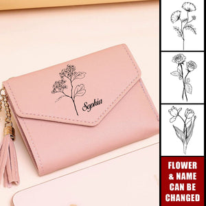 Heart Pendant Tassel Personalized Birthday Flower Tri-fold Wallet