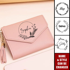Heart Pendant Tassel Personalized Name Tri-fold Wallet