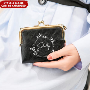 Bifold Kiss Lock Personalized Name Vintage Coin Purse Wallet