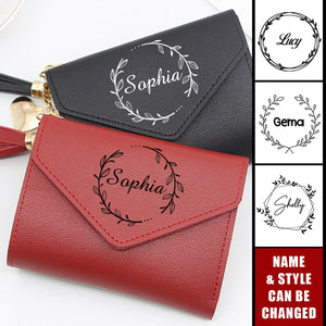 Heart Pendant Tassel Personalized Name Tri-fold Wallet