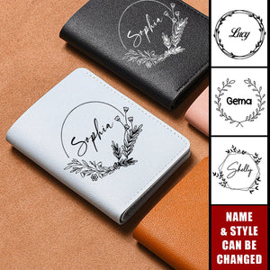 Personalized Name Small Bifold Leather Card License Holder Pocket Wallet