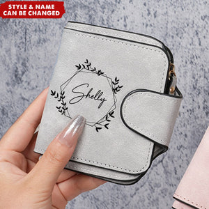 Personalized Name Trifold Credit Card Holder Zipper Pocket Wallet
