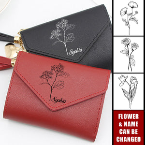Heart Pendant Tassel Personalized Birthday Flower Tri-fold Wallet