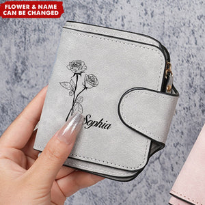 Personalized Birthday Flower Trifold Credit Card Holder Zipper Pocket Wallet