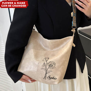 Personalized Name Flower Leather Crossbody Hobo Bag Guitar Strap Shoulder Handbag
