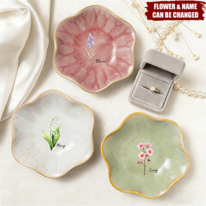 Birth Month Flower Gift For Her - Personalized Jewelry Dish
