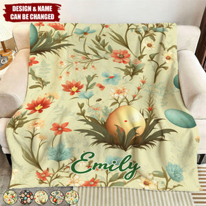 Personalized Easter Floral Egg Print Kids Blanket