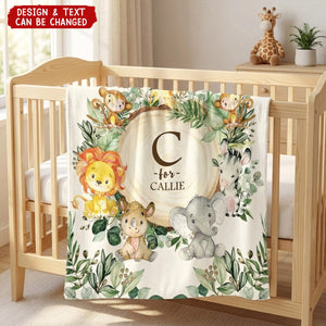 Personalized Cute Cartoon Jungle Animals Soft Throw Blanket - Nursery Room Decor Birthday Baby Shower Gift