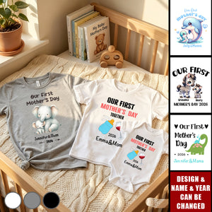 Personalized Cute Bear Bunny Fantasy Baby Bodysuit T-shirt Matching Outfit - First Mother's Day Gift for New Mom Newborn