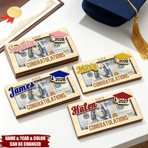 Personalized Congratulations Class of Graduation Wooden Money Holder - Graduation Party Gift for Graduates