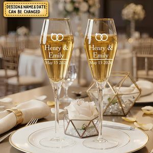 Personalized Monogram Gold Rim Champagne Tulip Glasses Set of 2 Engagement Wedding Anniversary Gift for Newlyweds Couple