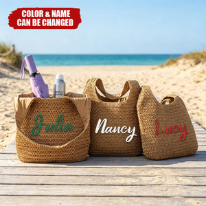 Personalized Multicolor Name Crochet Raffia Tote Bag - Beach Vacation Bachelorette Party Birthday Gift for Her