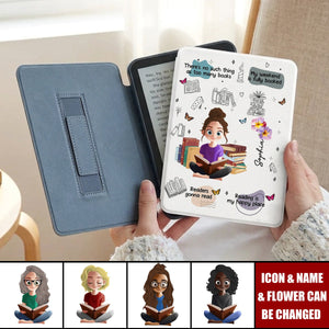 Personalized Birth Flower Cartoon Reading Girl Kindle Case with Name and Bookish Quote Birthday Gift for Book Lovers Bookworms