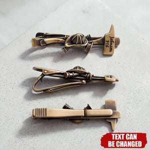Personalized Fire Helmet Axe Engraved Tie Clip - Retirement Father's Day Birthday Gift for Firefighter Man