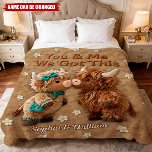 You & Me We Got This - Personalized Highland Cow Blanket
