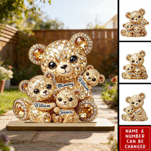 Mommy And Me Crystal Bear - Personalized Custom 2-Layer Wood Plaque With Flat Base