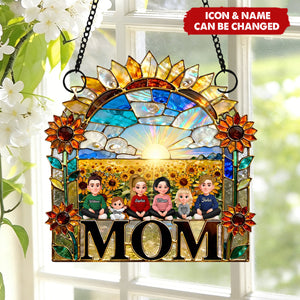 Mom And Children Sunflower - Personalized Suncatcher - Heartfelt Mother's Day Gift for Mom