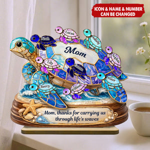 Thanks for Carrying us Through Life's Waves - Personalized 2-Layered Wooden Plaque - Heartfelt Mother's Day Gift for Mom, Wife