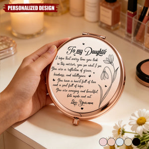 Custom Compact Mirror with Birth Flower, Personalized Name Pocket Mirror - Gifts For Granddaughter, Daughter