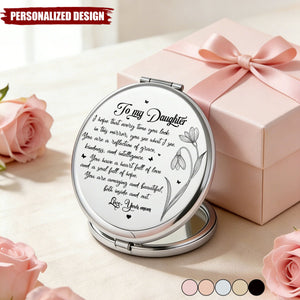 Custom Compact Mirror with Birth Flower, Personalized Name Pocket Mirror - Gifts For Granddaughter, Daughter