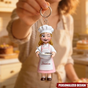 Personalized Baking Girl Acrylic Keychain - Heartfelt Gift Baking Lovers