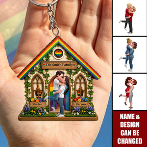 LGBT+ Family House Couple - Personalized Acrylic Keychain - Gift For Couple, Happy Pride Month