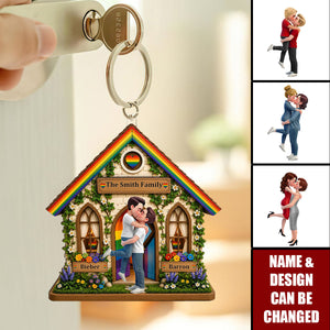 LGBT+ Family House Couple - Personalized Acrylic Keychain - Gift For Couple, Happy Pride Month