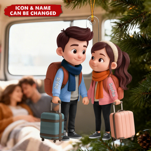 Travel Ornament For Adventure Couple - Personalized Acrylic Ornament