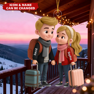 Travel Ornament For Adventure Couple - Personalized Acrylic Ornament