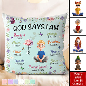 Kid Birth Flower God Says I Am - Personalized Pillow