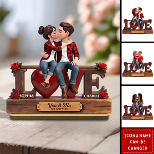 Eternal Rose LOVE Couple Forever Together - Personalized 2-Layered Wooden Plaque - Valentine's Day Gift For Couple